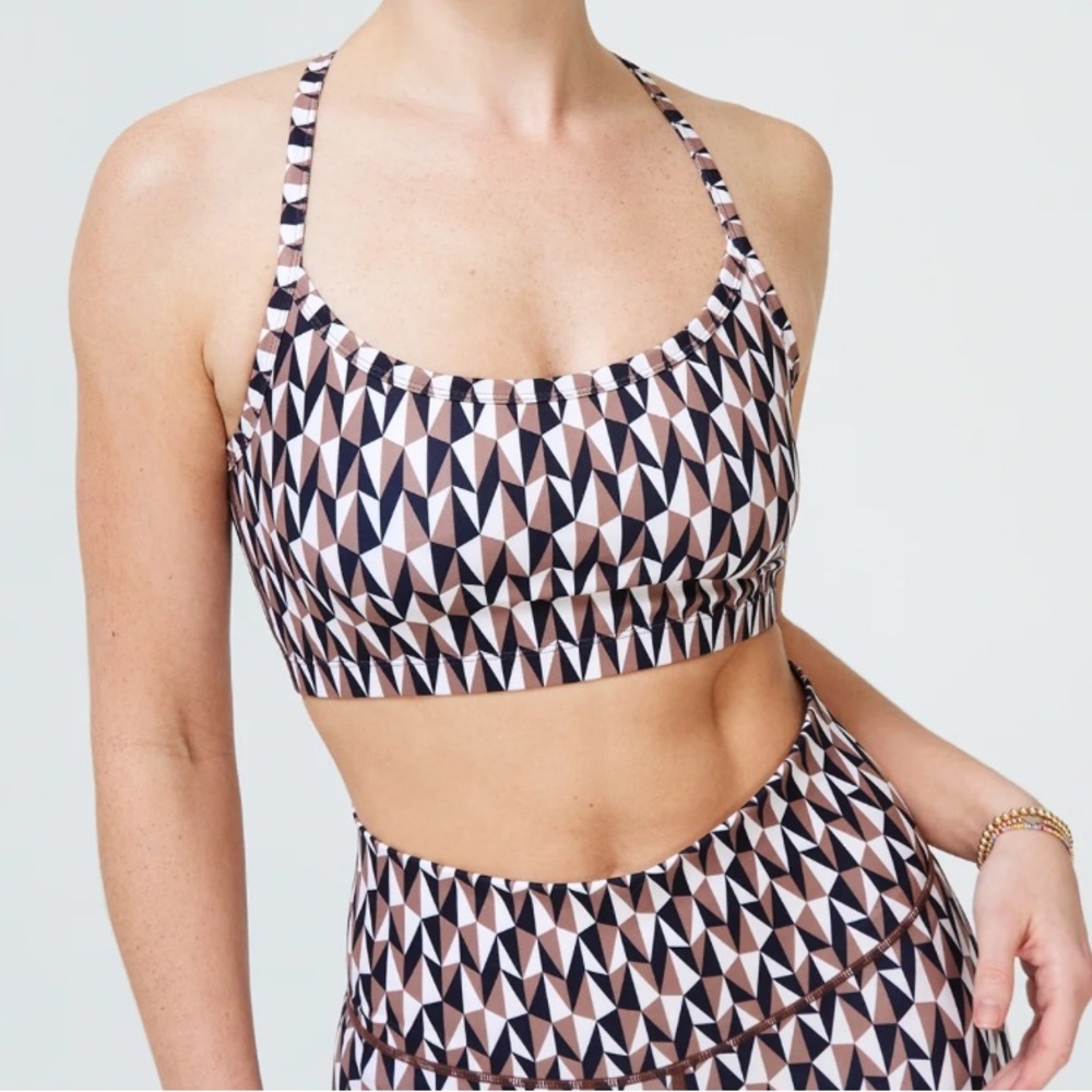 Terez TLC Printed Y Back Bralette Sports Bra in Aztec Geo SZ S NWT